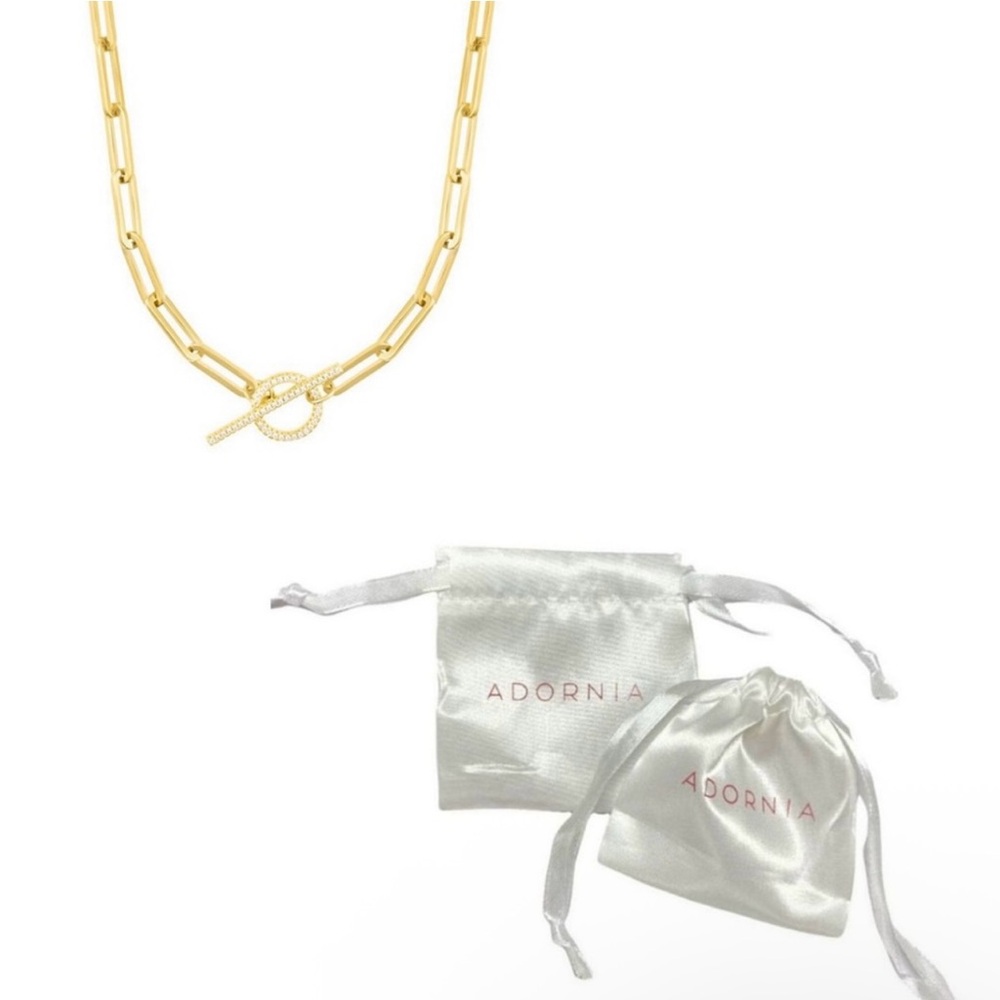 Adornia Gold Cubic Zirconia Paperclip Toggle Necklace #47B - Picture 2 of 4